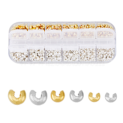 HOBBIESAY 780Pcs 6 Style Iron Crimp Beads Covers, Golden & Silver, 3~5mm, Hole: 1.2~1.8mm(IFIN-HY0001-61)