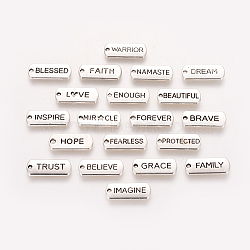 Tibetan Style Alloy Inspirational Message Pendants, Rectangle with Words, Cadmium Free & Lead Free, Antique Silver, 8x21x2mm, Hole: 2mm, about 6pcs/kind, 120pcs/set(TIBEP-YW0001-01)