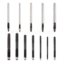 Leathercraft Tool Sets, with 45# Steel Round Hollow Hole Punch Cutter Tool and Steel Hollow Hole Punch Cutter Tool, Stainless Steel Color, 80~90x4~10mm, Hole: 0.8~7mm, Groove: 17~34x1~7mm, 12pcs/set(TOOL-TA0008-37)