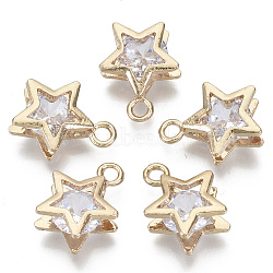 Brass Micro Cubic Zirconia Charms, Star, Light Gold, Clear, 15x11.5x5.5mm, Hole: 1.8mm(X-KK-N235-034A)