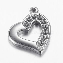304 Stainless Steel Pendant Rhinestone Settings, Heart, Stainless Steel Color, 23x20x3mm, Hole: 2mm, Fit for 2mm rhinestone(STAS-G108-44)