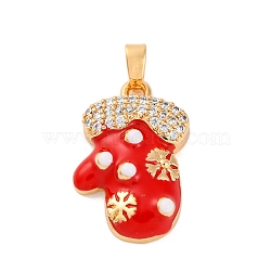 Brass Micro Pave Cubic Zirconia Pendants, with Enamel, Gloves, Real 18K Gold Plated, 21x13.5x5mm, Hole: 3.5x2mm(KK-C076-28G)