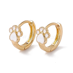 Enamel Bear Paw Print Hoop Earrings, Golden Brass Jewelry for Women, White, 12x12.5x2mm, Pin: 0.8mm(EJEW-P207-01G-02)