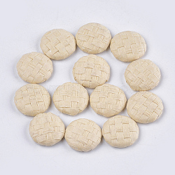 Handmade Straw Woven Cabochons, with Aluminum Bottom, Flat Round, Platinum, Bisque, 17.5~18x4.5mm(WOVE-S119-05A-02)