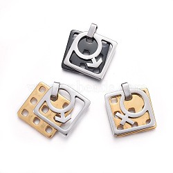 304 Stainless Steel Pendants, Square with Male Gender Sign, Mixed Color, 26x28.4x3.7mm, Hole: 4.6x5mm(STAS-O124-10M)