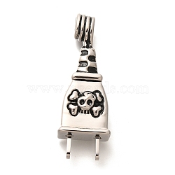 304 Stainless Steel Big Pendants, Plug with Skull Charm, Antique Silver, 50.5x17.5x10.5mm, Hole: 5.5mm(STAS-Z110-12AS)