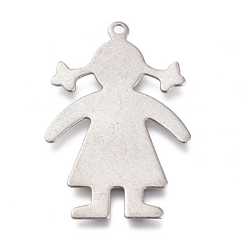 304 Stainless Steel Pendants,  Girl, Laser Cut, Stainless Steel Color, 36x24x0.5mm, Hole: 1.6mm