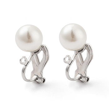 304 Stainless Steel Clip-on Earring Findings with Imitation Pearl Plastic Beaded, with Loops, Stainless Steel Color, 19x9x8mm