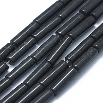 Natural Black Stone Beads Strands, Column, 11~15x3.5~4.5mm, Hole: 1~1.2mm, about 28~30pcs/strand, 15.1~15.9 inch(38.5~40.5cm)