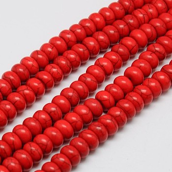 Synthetic Turquoise Beads Strands, Dyed, Rondelle, Red, 8x5mm, Hole: 1mm, about 80pcs/strand, 15.55 inch