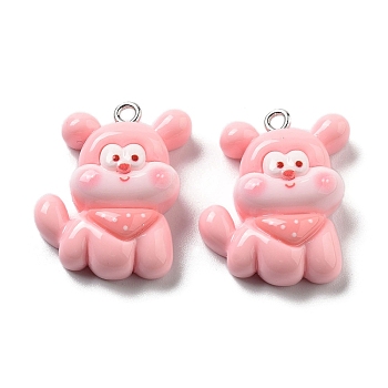 Opaque Resin Puppy Pendants, Dog Charms with Scarf, Pink, 27x20x9mm, Hole: 2mm