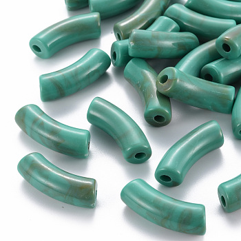 Acrylic Beads, Imitation Gemstone, Curved Tube, Light Sea Green, 36x13.5x11.5mm, Hole: 4mm