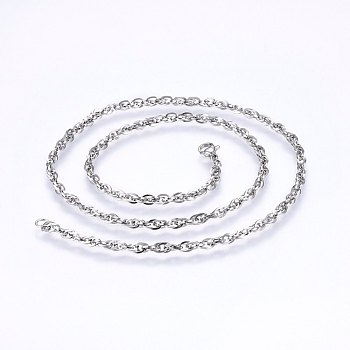 304 Stainless Steel Rope Chain Necklaces, with Lobster Claw Clasps, Stainless Steel Color, 19.7 inch(50cm), 3.3mm