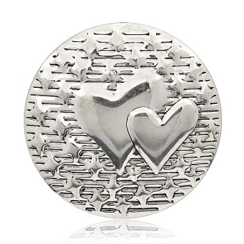 Carved Heart Iron Flat Round Pendants, Antique Silver, 45x3mm, Hole: 5mm