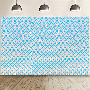 Fishscale Pattern Polyester Fabrics, for DIY Bed Sheet, Tablecloth, T-shirt, Dress, Rectangle, Deep Sky Blue, 150x0.02cm