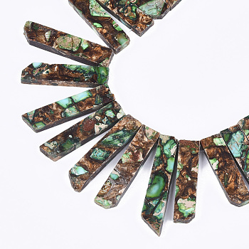 Assembled Synthetic Imperial Jasper & Natural Bronzite Beads Strands, Top Drilled Beads, Dyed, Graduated Rectangle, Green, 25~47x10~12x5~6mm, Hole: 1.2mm, about 36~38pcs/strand, 15.7 inch