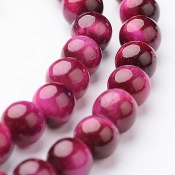 Round Natural Tiger Eye Bead Strands, Dyed, Medium Violet Red, 6mm, hole: 1mm, about 63~65pcs/strand, 15 inch