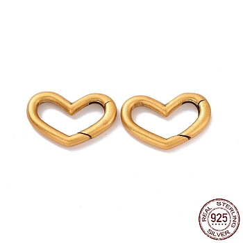 925 Sterling Silver Spring Gate Rings, Heart, Antique Golden, 10.5x16x2mm, Inner Diameter: 4x12mm