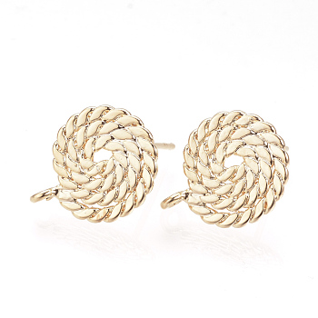 Brass Stud Earring Findings, with Loop, Nickel Free, Real 18K Gold Plated, Flat Round, 15x12mm, Hole: 1.5mm, Pin: 0.8mm