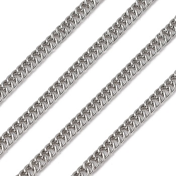 Iron Flat Double Link Chains, with Spool, Unwelded, Twist Oval Link, Platinum, 5x3.5x0.7mm, about 328.08 Feet(100m)/roll