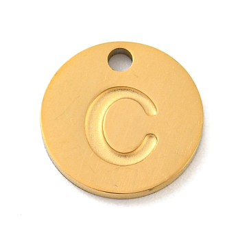 Ion Plating(IP) 304 Stainless Steel Pendants, Laser Cut, Flat Round with Letter Charm, Golden, Letter C, 10x1mm, Hole: 1.4mm