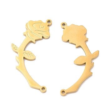 Ion Plating(IP) 316L Surgical Stainless Steel Connector Charms, Rose Flower Link, Textured, for Valentine's Day, Real 18K Gold Plated, 30x21x1.5mm, Hole: 1.2mm