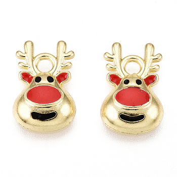 Golden Plated Alloy Enamel Charms, for Christmas, Elk, Colorful, 14x9x3mm, Hole: 2mm