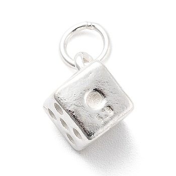 925 Sterling Silver Dice Charms, with 925 Stamp and Jump Rings, Silver, 12x8.5x8.5mm, Hole: 3.8mm