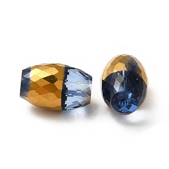 Opaque Electroplate Glass Beads, Golden Plated, Faceted, Oval, Marine Blue, 12x8mm, Hole: 0.8mm