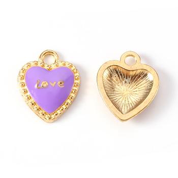 Alloy Enamel European Dangle Charms, Large Hole Pendants, Heart with Word Love, Antique Silver, Plum, 21mm, Hole: 5mm