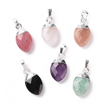 Natural Mixed Gemstone Pendants, with Platinum Tone Brass Findings, Cadmium Free & Lead Free, Faceted, Oval, Mixed Dyed and Undyed, 24mm, Oval: 18.5x10x5.5mm, Hole: 3x5.5mm