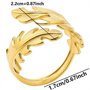 Stainless Steel Leaf Open Cuff Ring for Unisex, Golden