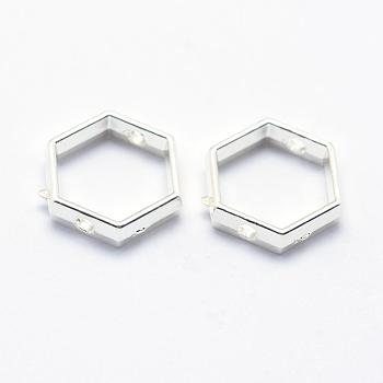 Long-Lasting Plated Alloy Bead Frame, Hexagon, 925 Sterling Silver Plated, Silver, 10.5x10.5x3mm, Hole: 1mm