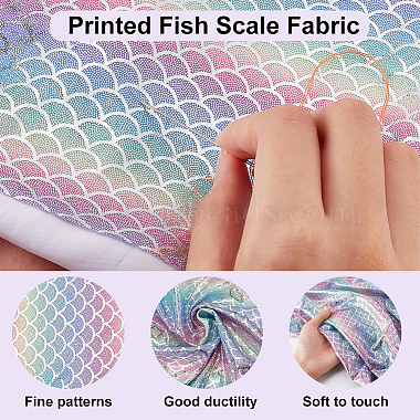 Sparkly Hologram Polyester Mermaid Printed Fish Scale Fabric(DIY-WH0304-480A)-4