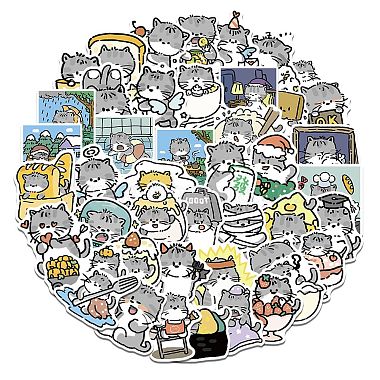 60 autocollants de dessin animé de chat auto-adhésifs en pvc(STIC-B001-13)-2