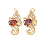 Brass Micro Pave Cubic Zirconia Pendants, Sea Horse Charms, Cadmium Free & Lead Free, Rack Plating, Long-Lasting Plated, with Jump Ring, Real 18K Gold Plated, 22.5x12.5x4mm, Hole: 3.3mm(KK-C143-09G)