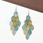 430 Stainless Steel Leaf Dangle Earrings, with Iron Earring Hooks, Platinum, Dark Sea Green, 79mm(EJEW-A137-06P-02)