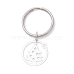Ring with Christmas Trees 201 Stainless Steel Pendant Decorations, with 304 Stainless Steel Split Key Rings, Stainless Steel Color, 50mm(KEYC-JKC01355)