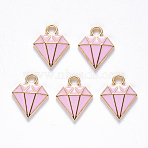 Alloy Enamel Charms, Dimond, Light Gold, Pink, 15x11.5x2.5mm, Hole: 1.8mm(ENAM-N054-027C)