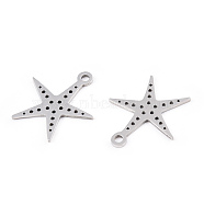 201 Stainless Steel Pendants, Star Charm, Stainless Steel Color, 20x18x1mm, Hole: 1.8mm(STAS-T052-50P)