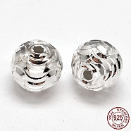 Fancy Cut 925 Sterling Silver Round Beads, Silver, 8mm, Hole: 1.5mm, about 44pcs/20g(STER-F012-08E)