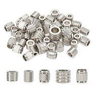 55Pcs 5 Style 202 Stainless Steel Beads & European Beads, Column, Stainless Steel Color, 7~10x5~8mm, Hole: 3~6.5mm(STAS-AR0002-19)