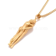Brass Human Hug Pendant Necklace with 201 Stainless Steel Curb Chains for Women, Golden, 20.22 inch(51.35cm)(NJEW-I114-01G)