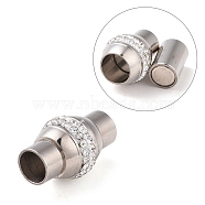 304 Stainless Steel Magnetic Clasps with Glue-in Ends, with Polymer Clay Rhinestone Beads, Oval, Stainless Steel Color, 17x10mm, Hole: 5mm(STAS-E054-1)