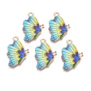 Printed Alloy Pendants, Cadmium Free & Nickel Free & Lead Free, Light Gold, Butterfly, Green Yellow, 24.5x16.5x1.5mm, Hole: 1.8mm(PALLOY-N168-003D)