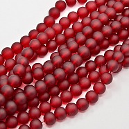 Transparent Glass Bead Strands, Frosted, Round, Dark Red, 10mm, Hole: 1.3~1.6mm, about 80pcs/strand, 31.4 inch(X-GLAA-S031-10mm-14)