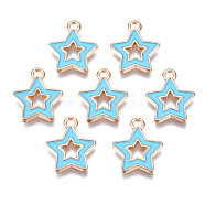 Alloy Enamel Pendants, Star, Light Gold, Deep Sky Blue, 16x14x2mm, Hole: 1.6mm(ENAM-S121-027C)