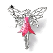 Cartoon Platinum Zinc Alloy Enamel Pin, Rhinestone Brooches with Resin for Backpack Clothes, Angel & Fairy, 49x45mm(JEWB-D068-03G-01)