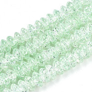 Crackle Glass Beads, Dyed & Heated, Rondelle, Light Green, 8x4mm, Hole: 1mm, about 89~95pcs/strand, 15.16~15.55 inch(38.5~39.5cm)(GLAA-S192-004H)