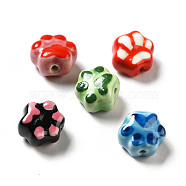 Handmade Printed Porcelain Beads, Paw Prints, Mixed Color, 13.5x15x9.5mm, Hole: 1.8mm(PORC-F005-02)